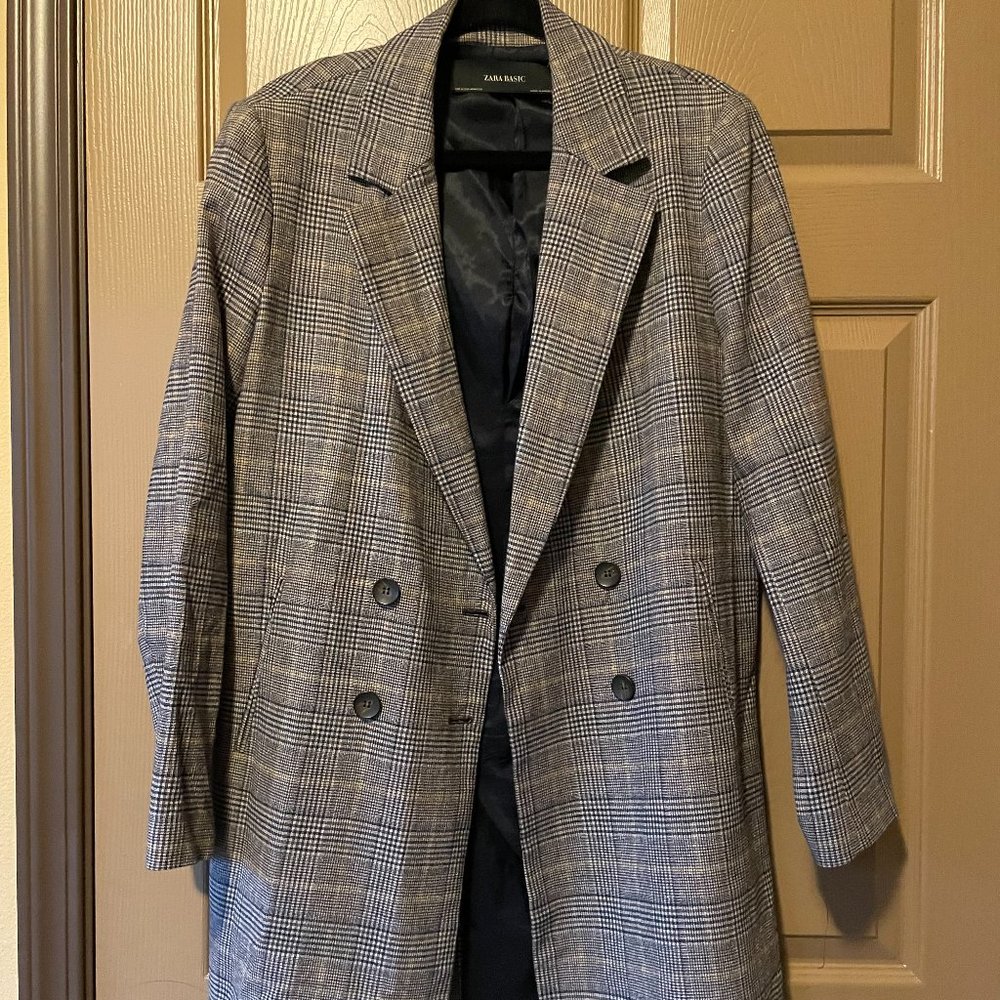 Zara Basic Long Plaid Jacket - image 1
